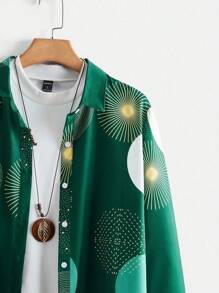 EMERY ROSE 女士休闲日常印花纽扣弧形下摆衬衫，随机花卉图案，春季休闲款 - 墨綠色 - 查看 4