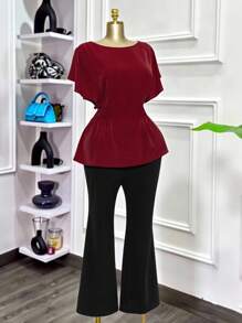 Modelyn Plus Size Casual Solid Color Waist Shirt, Summer