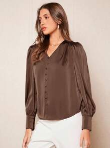 BizChic Áo kiểu tay phồng cổ chữ V mới mùa Xuân/Hè, chất liệu satin, thanh lịch, phù hợp cho công sở thành thị, thường ngày, lãng mạn, mang hơi hướng retro thập niên 90, thích hợp cho Giáng sinh, Năm mới, Ngày Valentine, Tiệc tùng, Đi biển, Lễ tốt nghiệp, Thời trang, Lễ hội, Kỳ nghỉ, Phong cách lãng mạn cơ bản, Thích hợp cho khách dự đám cưới, chủ nhà, Đi chơi, Hẹn hò, Tiệc tùng, Buổi hòa nhạc, Biểu diễn sân khấu, Bữa ăn sáng muộn, Tiệc trà, Sân bay. - màu nâu - Xem 6