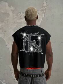 Manfinity ZONE917 Camiseta de tirantes de estilo casual y urbano con logo de marca y cristales, color negro