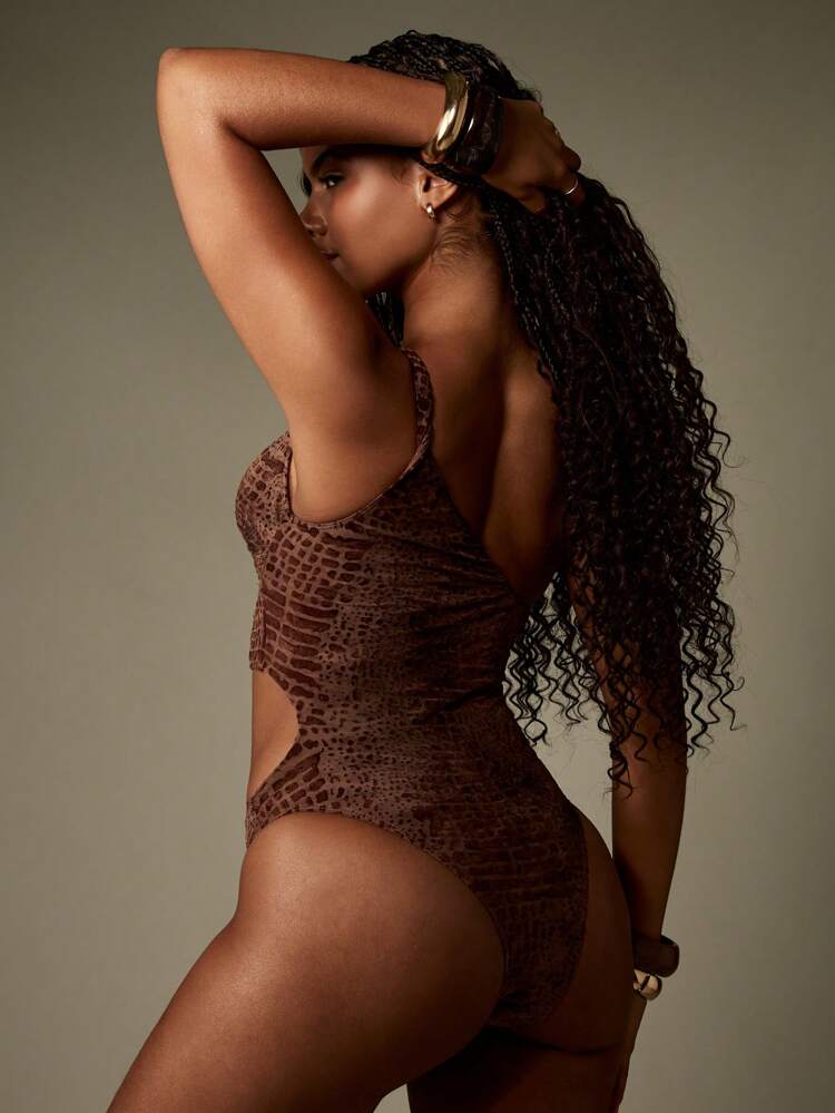 MISSGUIDED Textured Animal Print Monokini With Cut Out Design