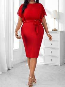 SHEIN Lady 2025 Plus Size Elegant Solid Color Fitted Dress, Summer Halloween Halloween Costumes Teacher Outfits For Women Business Casual Woman Office Outfits For Women Homecoming Dress Fall Clothes For Women Fall Clothes For Women Vacation Outfits Woman Beach Outfits For Woman Formal Dresses For Women Dresses For Women Elegant Birthday Dresses For Women Wedding Guest Dress Dresses For Women Party