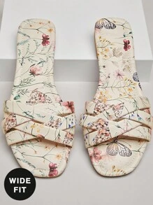 SHUZIA Women's Wide-Fit Fashion Casual Comfy Floral Print Slip-On Flat Sandals