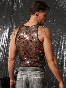 FeverCity 时尚性感半透明亮片男士背心