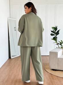 SHEIN Frenchy Conjunto de 2 peças plus size feminino com estampa de listras azuis e brancas, solto e casual - Verde - Ver 3