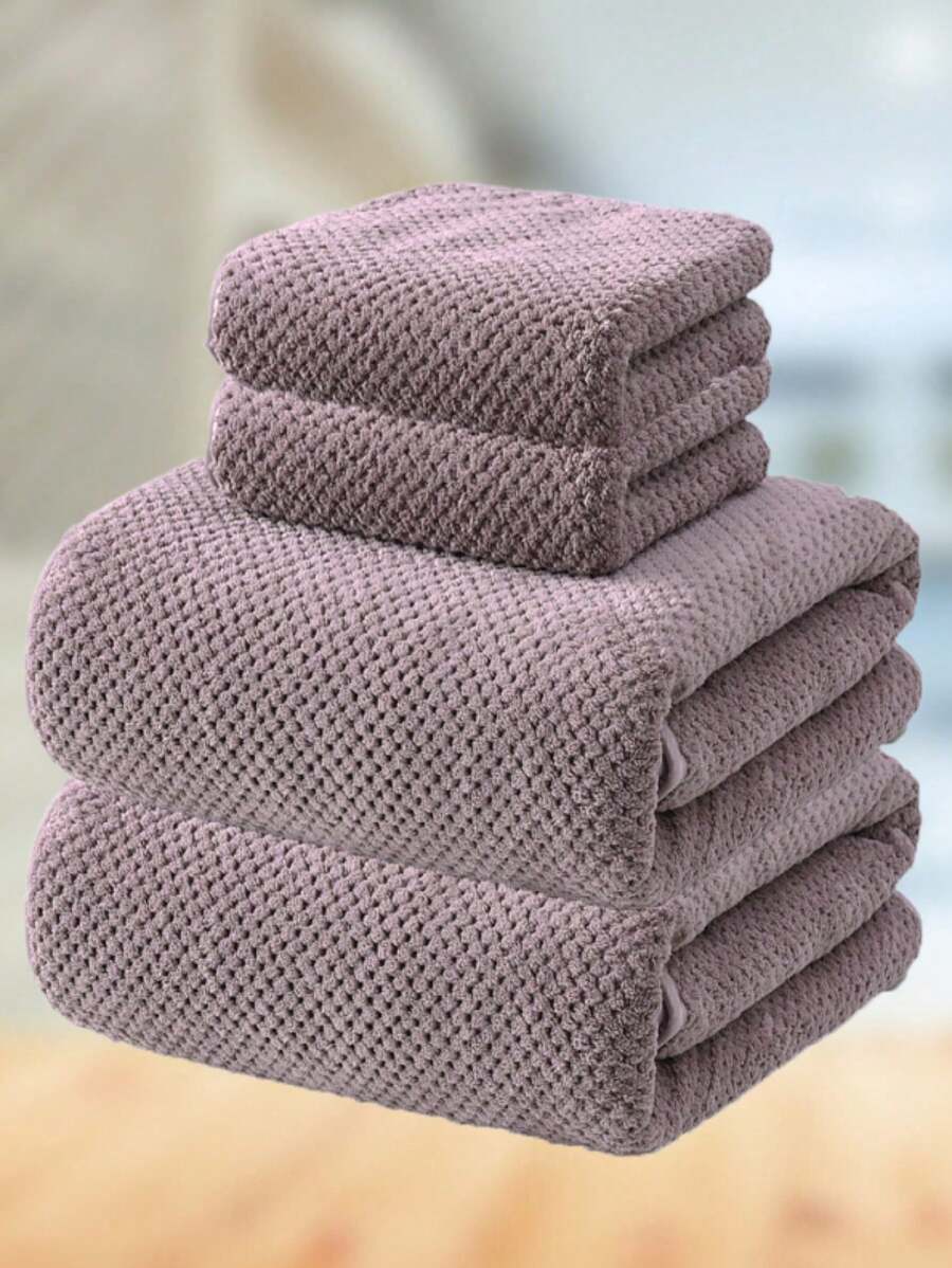 SHEIN Dark Purple Bath Towel Simple Plain Polyester Fiber Rectangular,Male And Female Household Adult Swimming Towel Is Soft And Quick-Drying Absorbent And Does Not Fade, Suitable For Bathroom, Hotel, Sports Travel, Swimming Pool, Vacation Party, Beach Home Bathroom Decor Summer Back To School For Beauty Salon Home Bathroom