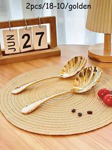 1pc/2pcs Gold Serving Spoons, 18/10 Stainless Steel Thickened Scoops, Mixing Spoons, Rice Spoons, Soup Spoons, Home & Public Use Serving Ladles - Multicolor - View 8