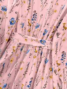 Franclia 女士休闲翻领简约蓝色碎花连衣裙长款女装秋季连衣裙大学女生秋季服装 - 粉色 - 查看 4