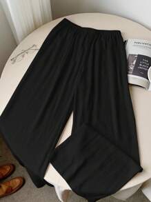 Comfortcana Quần ống rộng lưng rút thêu dệt màu đen cho nữ - màu đen - Xem 2