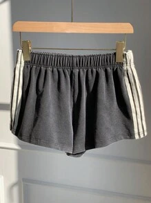 Comfortcana 女士黑色针织松紧腰宽松休闲阔腿短裤，夏季