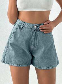 EURMUSE 100%Cotton Snow Wash Denim Shorts For Summer - Light Wash - View 5