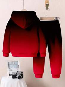 SHEIN 2 件套男童宽松休闲舒适长袖连帽运动衫套装，适合秋冬季 - 彩色 - 查看 3