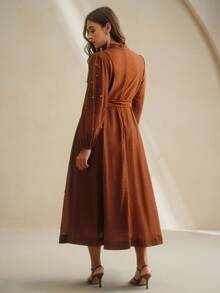 Anewsta Plus Size Women Long Dress With Rhinestone Decor, Elegant And Versatile Formal Dress - Coffee Brown - View 4