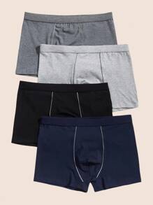 Men's Plain High Stretch Trunk Underwear With Contrast Binding 4 Pack