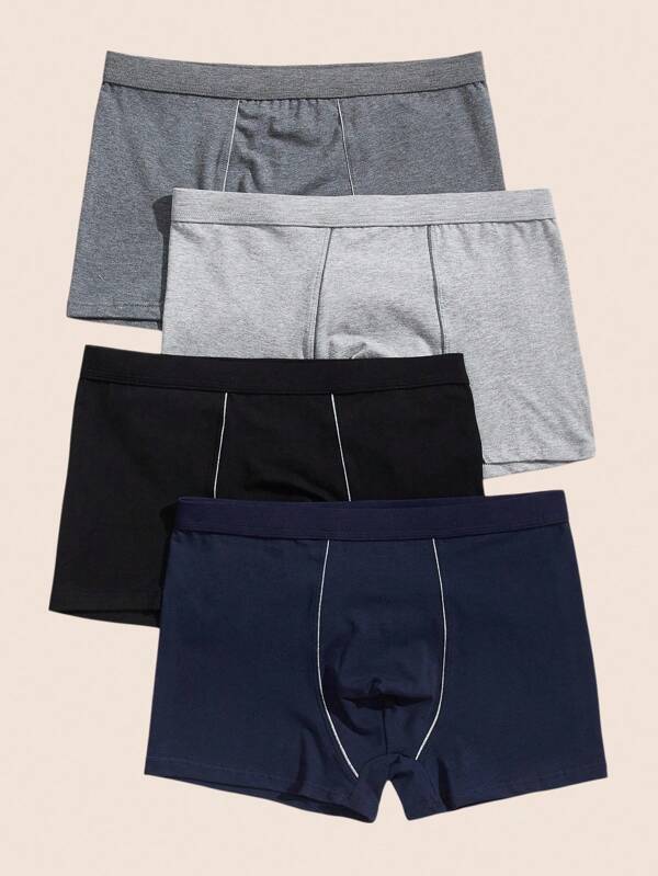 paquete de 4 calzoncillos tipo bóxer para hombres de tela elástica lisa con ribete de contraste