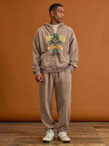 Musero Áo hoodie nam nhuộm màu, kiểu dáng rộng rãi, có khóa kéo, vai rớt, thích hợp cho kỳ nghỉ xuân, du lịch hoặc mặc nhà. - Cà phê nâu - Xem 3