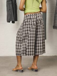 COUREZ Quần Jorts kẻ caro cỡ lớn cho mùa hè dành cho phụ nữ đi nghỉ/thường ngày trên phố/Y2K/lễ hội âm nhạc giải trí - màu đen - Xem 7