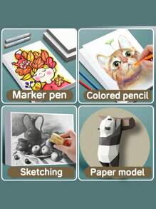 SHEIN 20 张 A4 白卡纸和 A3 白卡纸标记纸用于封面绘画艺术涂鸦学校用品返校 - 白色 - 查看 5