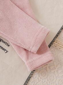 女婴简约花卉蕾丝羊毛连体睡衣套装，甜美时尚，适合秋冬 - 粉色 - 查看 4