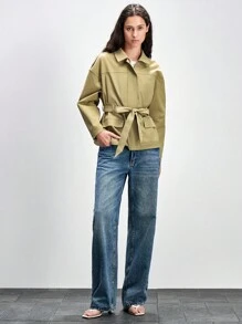 Lumivelle Women's Fashion Windbreaker Utility Jacket With Waist Cinch, Autumn/Winter Casual Spring For University - Khaki - View 5