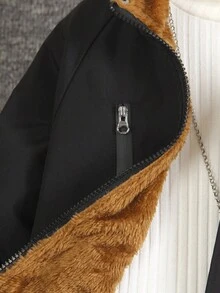 SHEIN 4-7 Years Old Boys Black Hooded Fleece Jacket, Suitable For Autumn, Spring And Winter - Black - View 8