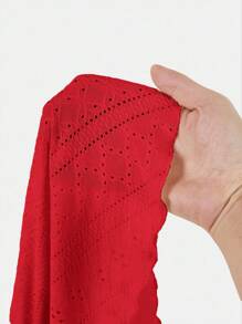 SHEIN EZwear Plus Size Women Drawstring Front Floral Embroidery Camisole Tank Top - Red - View 5