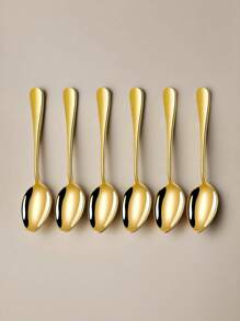 2/4/6/12件不锈钢咖啡/茶/甜点勺，适用于厨房、酒店、咖啡厅、学校用品 - 金色 - 查看 2