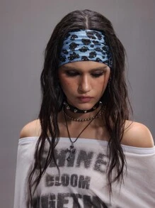 ROMWE Grunge Punk 1 pieza Diadema ancha con chispeantes piedras rhinestone holográficas de estilo de moda, diadema elástica con estampado de leopardo de estilo Y2K para uso diario, accesorio - Multicolor - Ver 2