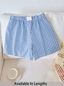 SHEIN Tall CURVE Quần short kẻ sọc dệt màu đỏ thời trang cỡ lớn dành cho nữ vào ngày lễ tình nhân mùa hè - Màu xanh nhạt - Xem 1