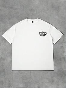 Manfinity EMRG Camiseta de manga corta con cuello redondo, estampado de letra y ala, de estilo casual para hombre, de verano