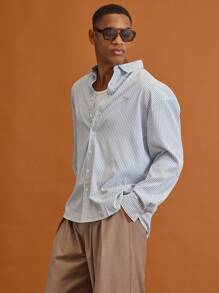 Musero Pinstripe Button Through Long Sleeve Shirt Summer Spring Vacation Holiday - Multicolor - View 4