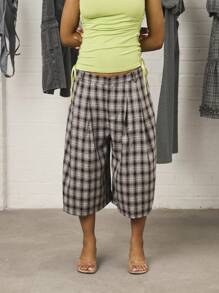 COUREZ Quần Jorts kẻ caro cỡ lớn cho mùa hè dành cho phụ nữ đi nghỉ/thường ngày trên phố/Y2K/lễ hội âm nhạc giải trí - màu đen - Xem 4