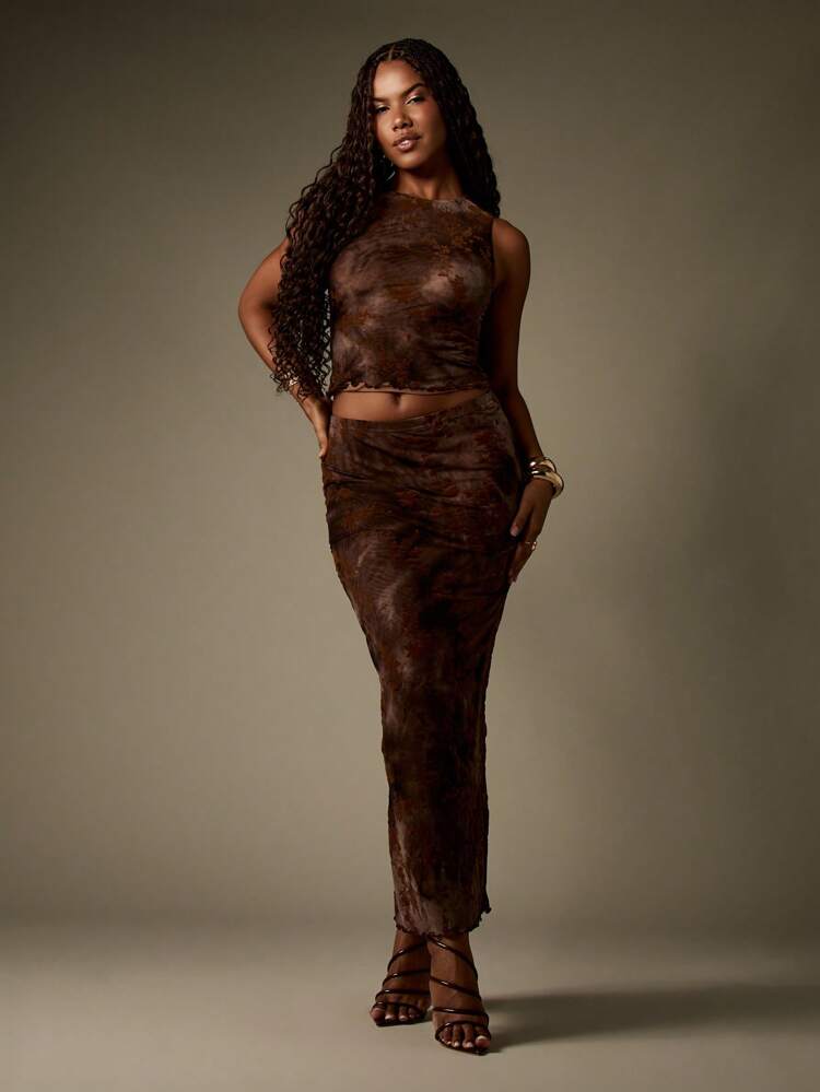 MISSGUIDED High Neck Crop Top And Maxi Skirt With Distressed Texture