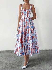EURMUSE Women Multicolor Printed And Zipper Detailed Maxi Dresses - Multicolor - View 3