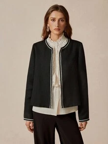 Florisole 女士优雅通勤休闲波西米亚风黑色长袖夹克 - 黑色 - 查看 3