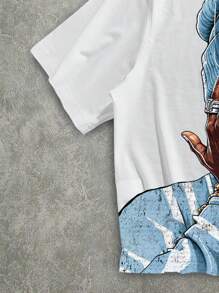 Manfinity Roghcode Camiseta blanca de manga corta con estampado de figura, estilo casual urbano y hip hop para hombre, verano - Blanco - Ver 4