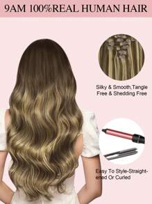 Extensiones de cabello humano brasileño liso con clip, color piano 4/27#, extensiones con clip de cabello Remy de 14-20 pulgadas para mujeres - S4/27 - Ver 9