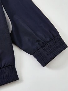 SHEIN Chaqueta con capucha con bloque de color y estampado de letras para niño preadolescente, ropa urbana, elegante para otoño/invierno - azul real - Ver 5