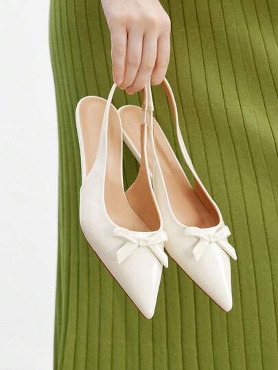 CUCCOO CHICEST 女士新款夏季金属蝴蝶结高跟鞋，通勤风格百搭舒适酒红色漆皮一脚蹬平底鞋，适合工作场所和通勤