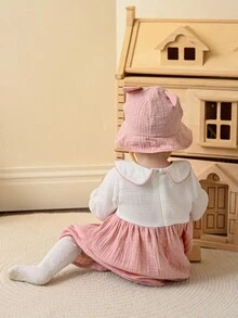 SHEIN 2pcs Baby Girls' Fashion Cute Long Sleeve Dress & Hat Set - Pink - View 4