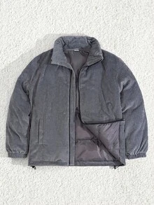 EURMUSE Herren Wintermantel aus hochwertigem Cord-Stoff mit Patches, Regular Passform - Grau - Übersicht 1