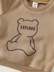 SHEIN 3pcs Baby Boy/Girl Autumn/Winter Cute Khaki Knitted Hooded Jacket, Vest, Cartoon Bear Pattern Sweatshirt, Tracksuit Joggers Pants Set, Unisex Baby Clothes, Baby Winter Thermal Outfit Fall - Multicolor - View 8