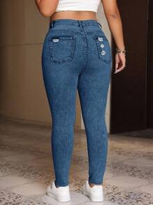 EURMUSE Jeans en denim décontractés, polyvalents et déchirés avec poches, pour femmes de grande taille