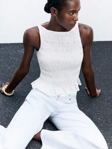 Maija Áo không tay dáng ôm, cổ thuyền, viền bèo nhún, phù hợp cho khách dự đám cưới, ăn trưa, sân bay, mặc hàng ngày, dự tiệc, lễ tốt nghiệp, thường ngày, đa năng, thích hợp cho ngày lễ Thánh Patrick, lễ Phục sinh, tiệc hè, đi biển, kỳ nghỉ hè, đi chơi, lễ tốt nghiệp. - trắng - Xem 8