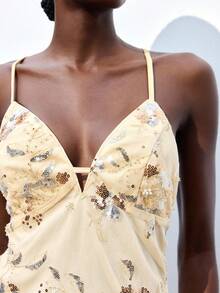 Maija 2025 Lässiges, elegantes Damen-Camisole-Top mit Spaghettiträgern, Pailletten und floraler Stickerei, geeignet für Frühling/Herbst Urlaub, Weihnachten, Neujahr, Strand, elegant