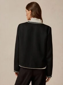 Florisole 女士优雅通勤休闲波西米亚风黑色长袖夹克 - 黑色 - 查看 5