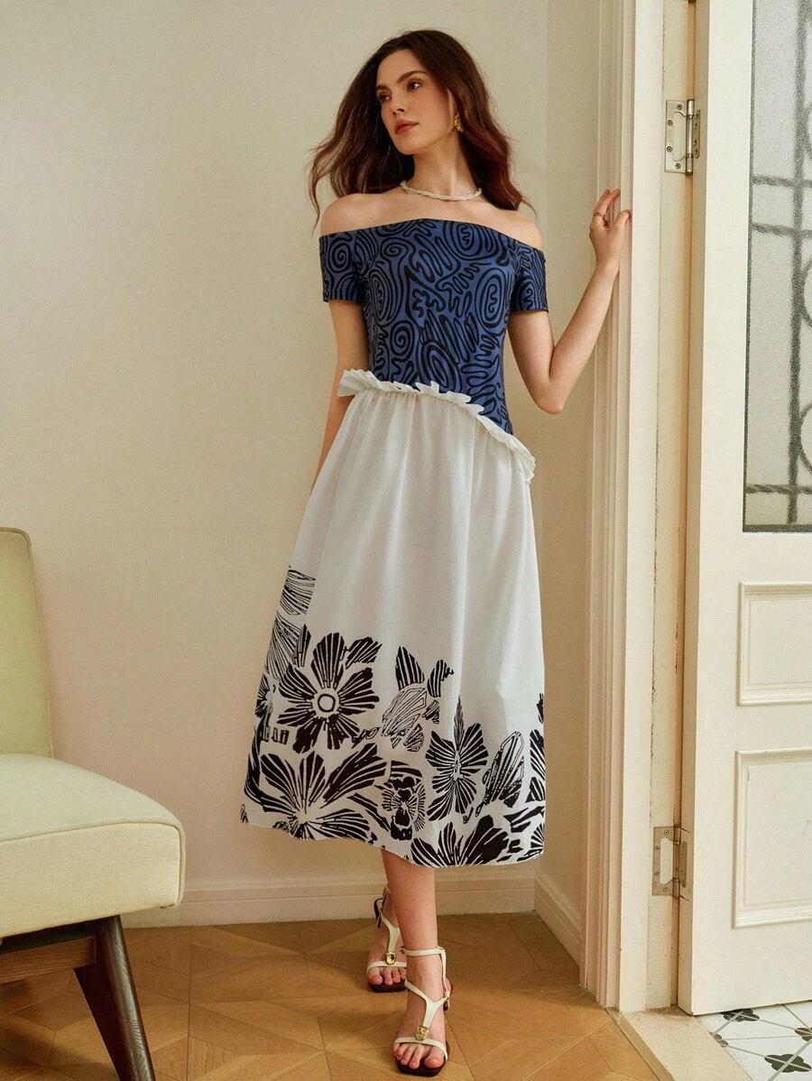 SHEIN Clasi Halloween Holiday Back To School Off Shoulder Dress Knit Slim A Line Dress Peplum Summer Fall Outfits