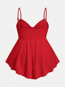 SHEIN EZwear Plus Size Women Drawstring Front Floral Embroidery Camisole Tank Top - Red - View 2