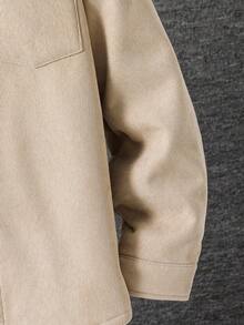 SHEIN 男童休闲韩版可爱胸贴袋保暖防风外套，适合上学、花园、海滩、生日等场合，春、夏、秋、冬皆宜，男童冬季外套，男童灯芯绒外套，男童保暖外套，男童秋季外套 - 卡其色 - 查看 6