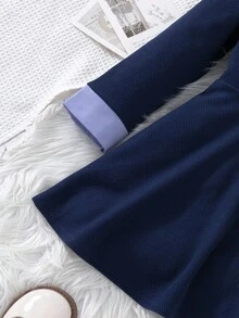 Elladie kids 女童休闲黑色撞色领腰针织连衣裙 - 藍色 - 查看 6
